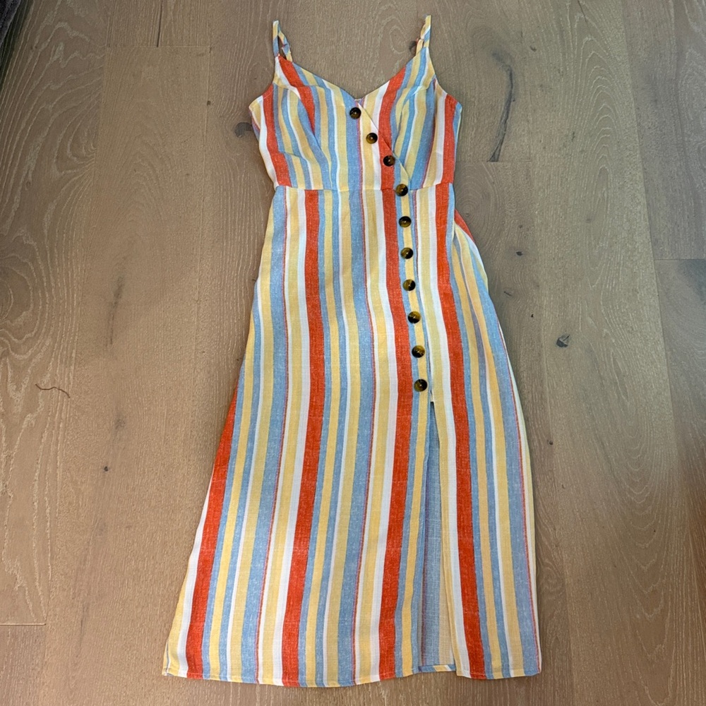 Colorful Striped Button-Down Midi Dress